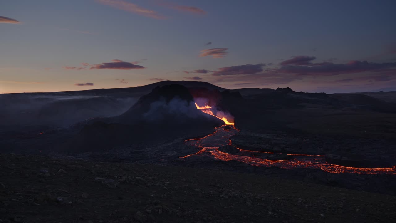 The Eruption Site Of Geldingadalir Volcano In Fagradalsfjall Mountain On The Reykjanes Peninsula In Iceland - wide shot