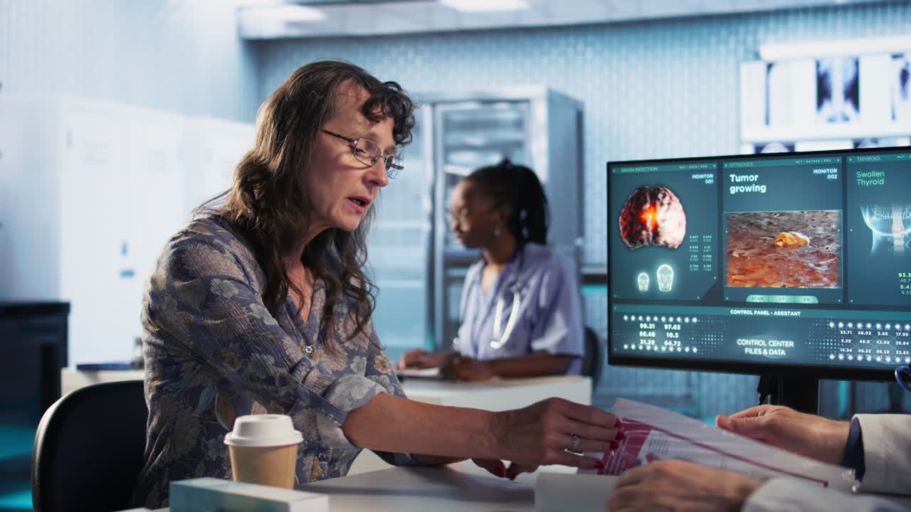 Vertical Video Senior healthcare medic sharing expertise and interpreting MRI scans results