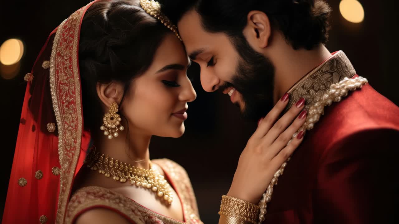 Romantic close-up video shot of a couple in traditional attire video