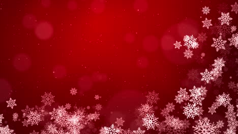los copos de nieve de navidad brillando, la hermosa nieve roja cayendo aislada en el fondo del bucle.