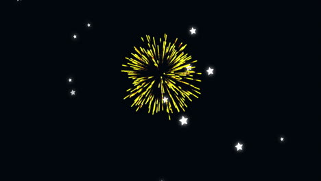 animación de estrellas brillantes y fuegos artificiales explotando contra un fondo negro