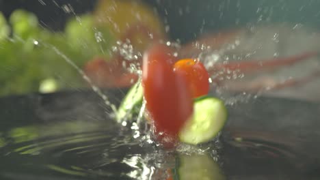 drop the sliced vegetable with water splash