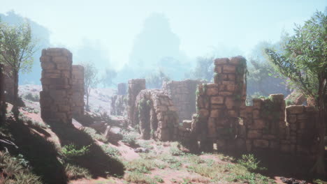 ruins near red rocky stones