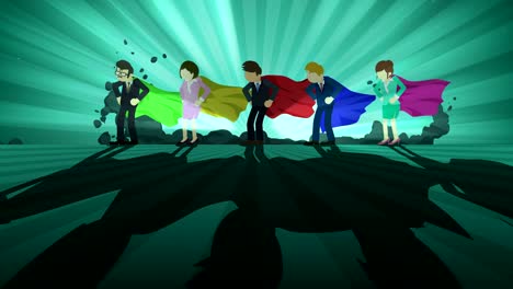 superheroes standing in spotlight. business team winner symbol. teamwork and success concept. comic loop animation.