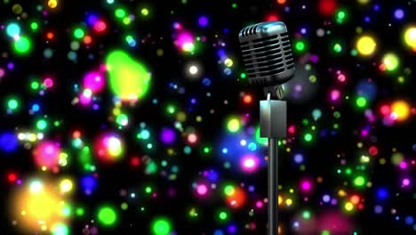 Animation-Des-Rerto-Mikrofons-über-Leuchtendem,-Farbenfrohem-Bokeh