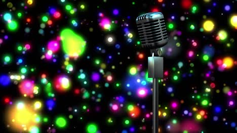 animación del micrófono rerto sobre el brillante bokeh colorido