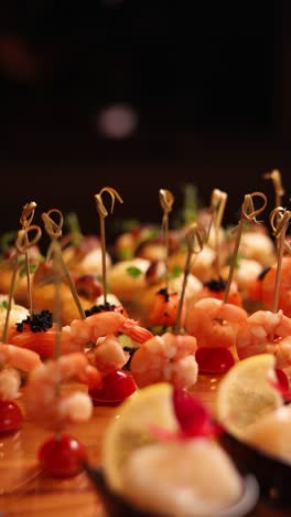 shrimp skewers and assorted appetizers