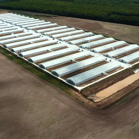 modern production plant on the field. white buildings of innovative factory on nature background. aerial view.
