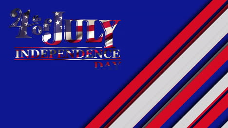 animation of 4th of july independence day text with flag of usa over stripes on blue background