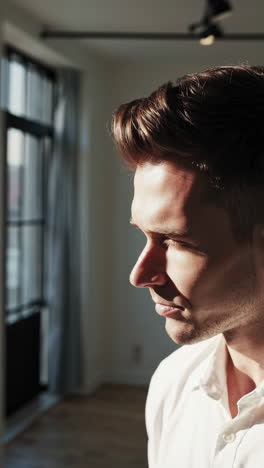 stylish man portrait in a bright room