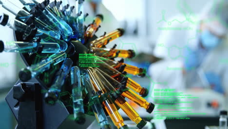 animation of chemical formula and spinning test tubes in lab