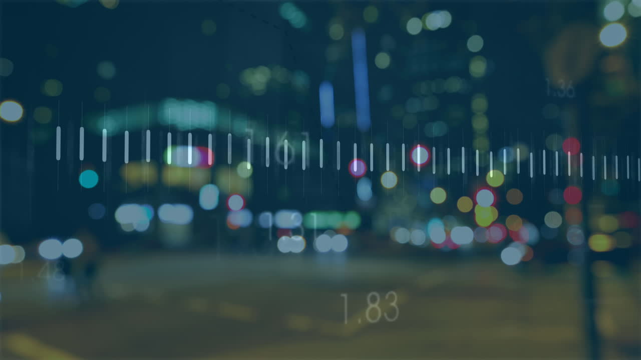 도시 풍경 위의 데이터 처리 애니메이션