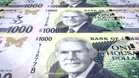 banknotes of one thousand jamaican dollars of jamaica rolling, cash money, loop