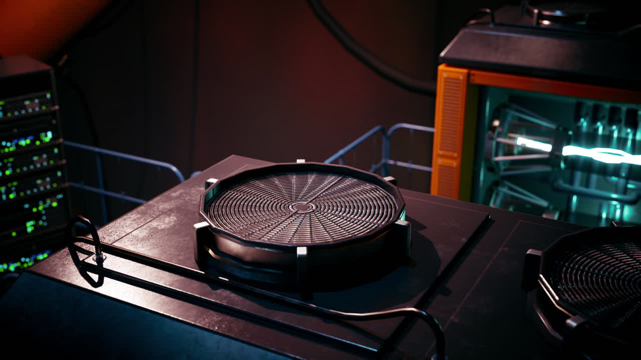 Futuristic laboratory with advanced equipment and glowing technology at work