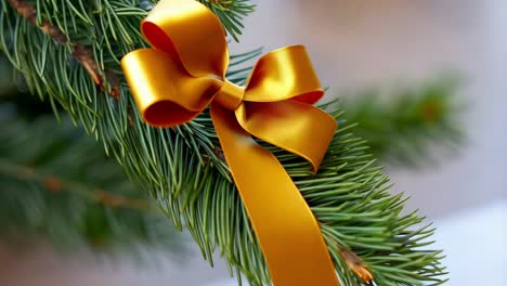 cinta de oro en la rama del árbol de navidad