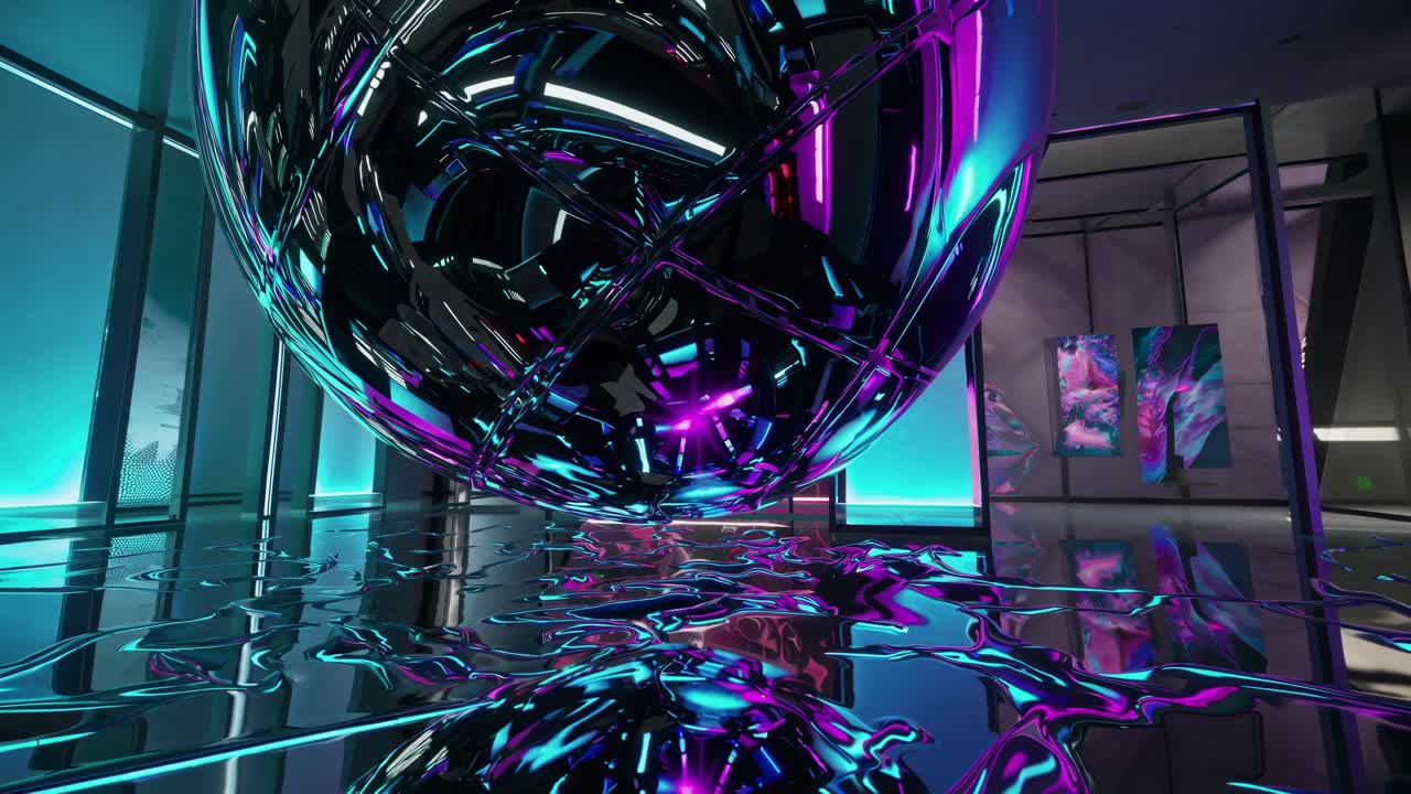 Futuristic Neon Interior Design with Abstract Sphere