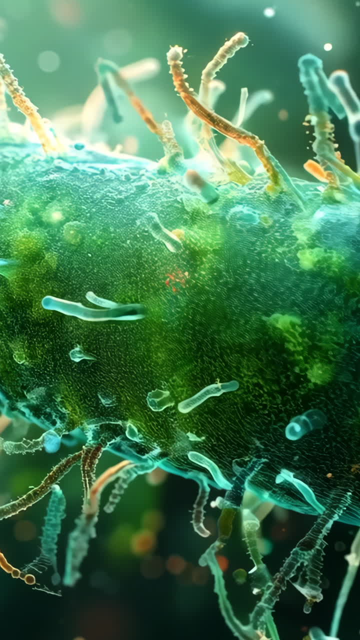 A green, fuzzy looking thing with long green tendrils. It looks like a plant or a parasite