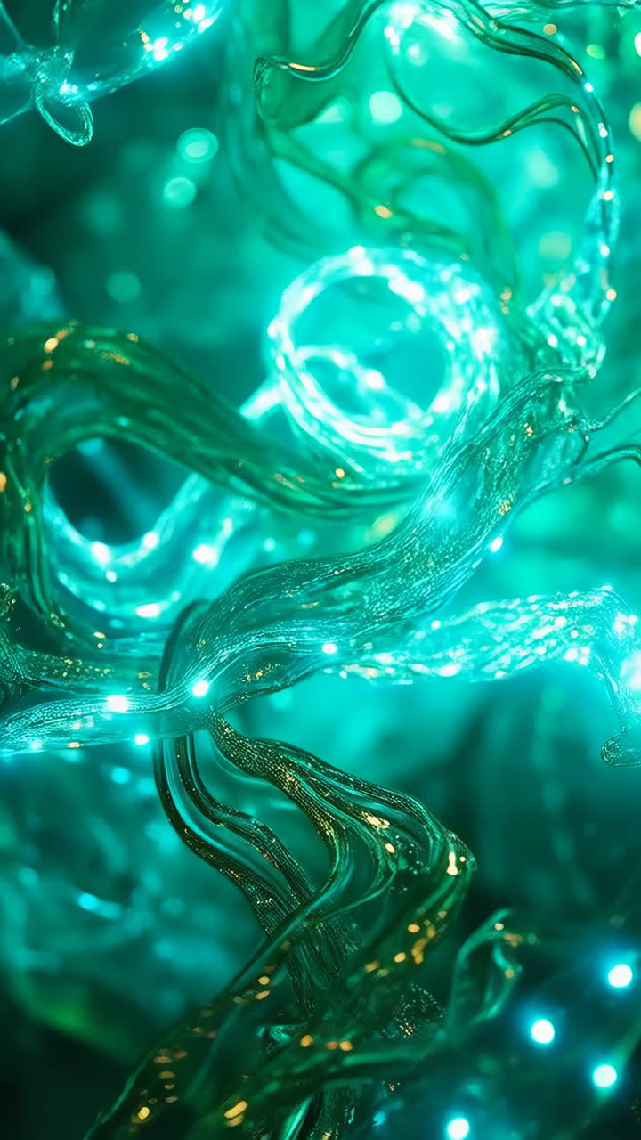 Abstract Glowing Teal and Green Light Strands