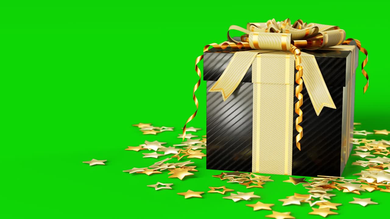 presente con estrellas en la pantalla clave de croma - concepto de vacaciones de año nuevo, aislado