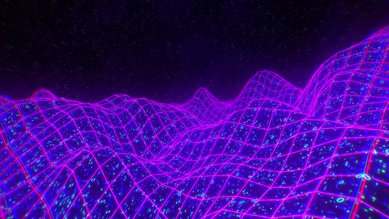 Landscape terrain flyover binary retro video game 3d vector arcade wireframe 4k