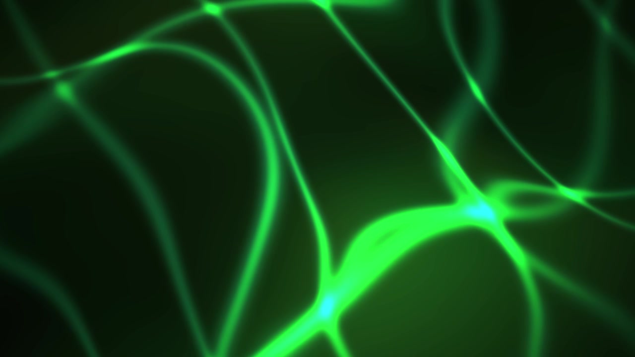Abstract Green Glowing Light Waves Moving on Dark Background