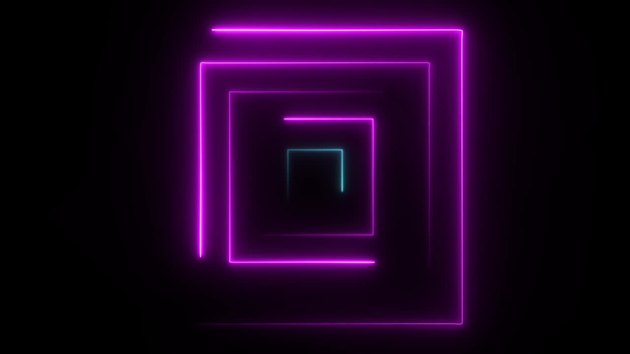 cuadrado de neón sin costuras abstracto. cuadrado de neon azul y púrpura fondo de movimiento de alta tecnología bucle sin costuras. video animación 3d