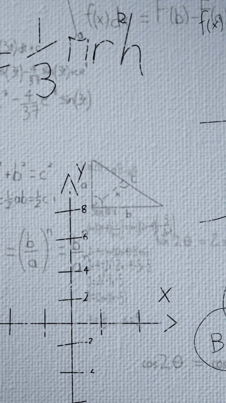 Animation of mathematical data processing over grey background