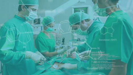 animación de información médica y procesamiento de datos sobre cirujanos que operan a pacientes en la sala de operaciones