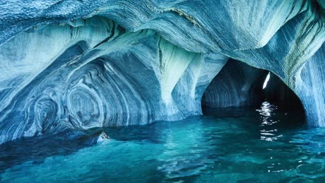 marble caves of chile interior with animated water