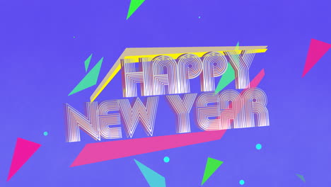 Happy-New-Year--text-with-colorful-shapes-on-red-gradient