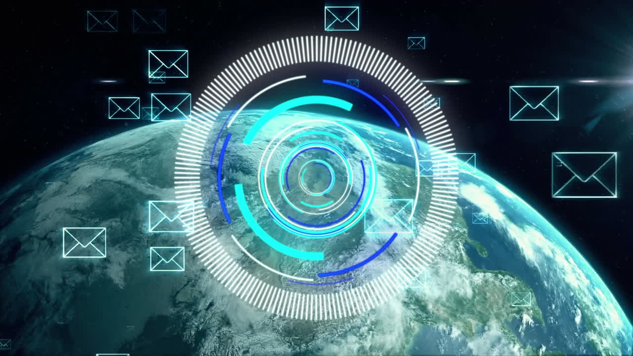 animación del escaneo del alcance sobre el globo y los sobres