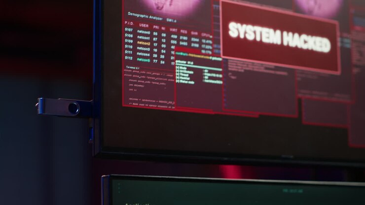 Hacker uploading USB flash drive with stolen data in PC