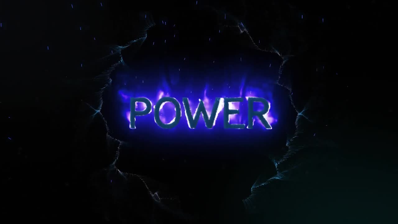 animación de texto de energía brillante en llamas azules sobre la explosión de rastros de luz azul