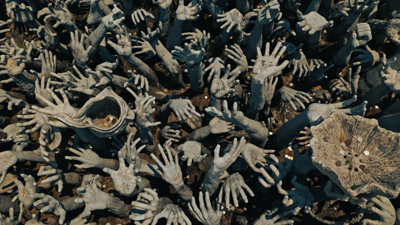 Sea of Hands Sculpture with Coins at Wat Rong Khun