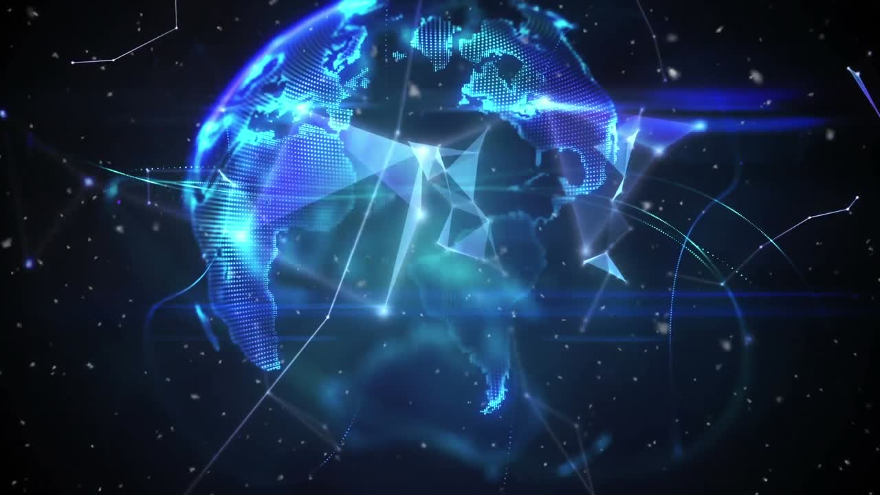 Animation of network of connections and globe over black background