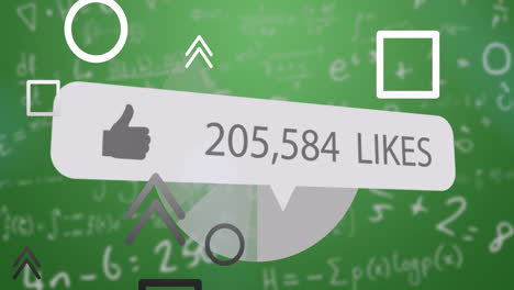 Animating like counter over mathematical equations on green school background