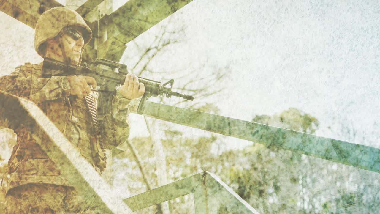 기관총 을 들고 있는 남성 군인 의 애니메이션