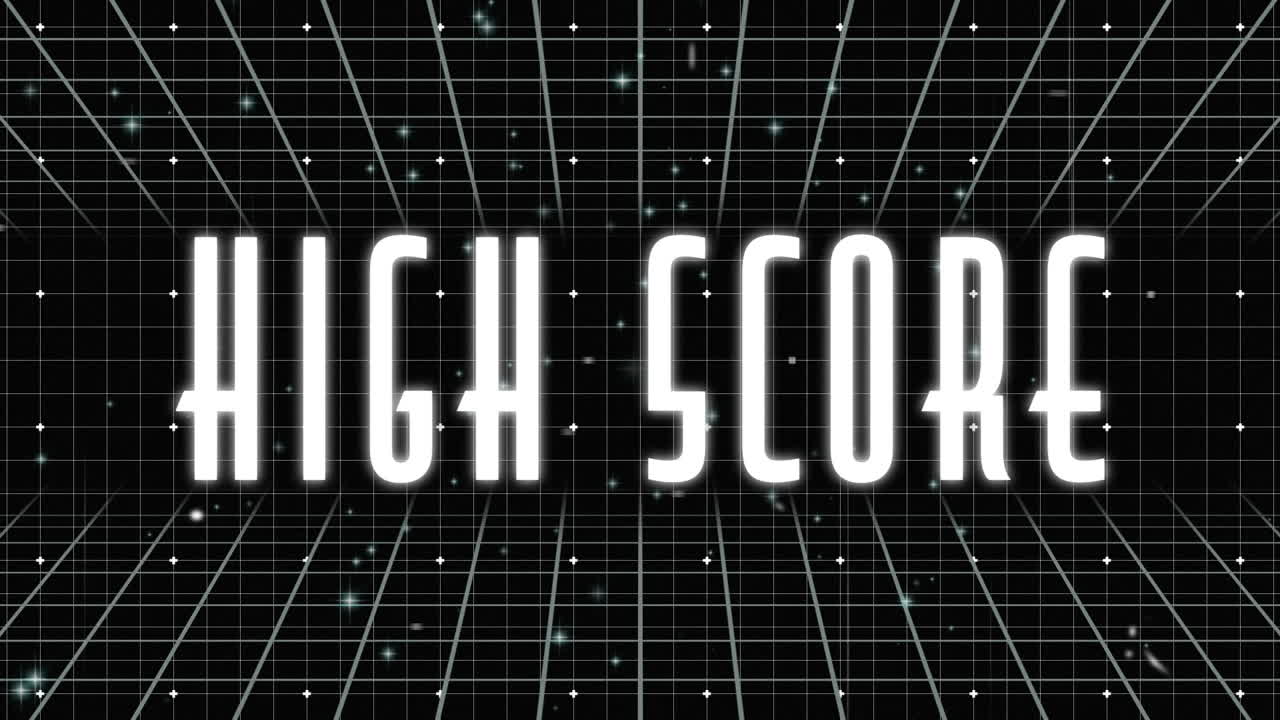 Animation of high score text and light spots over black background