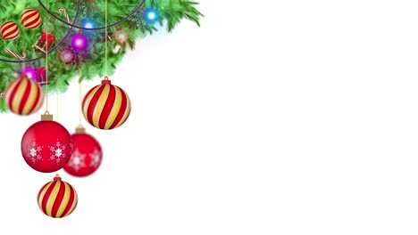 new year and christmas ornaments background with fir branches snowflakes and balls red hanging balls