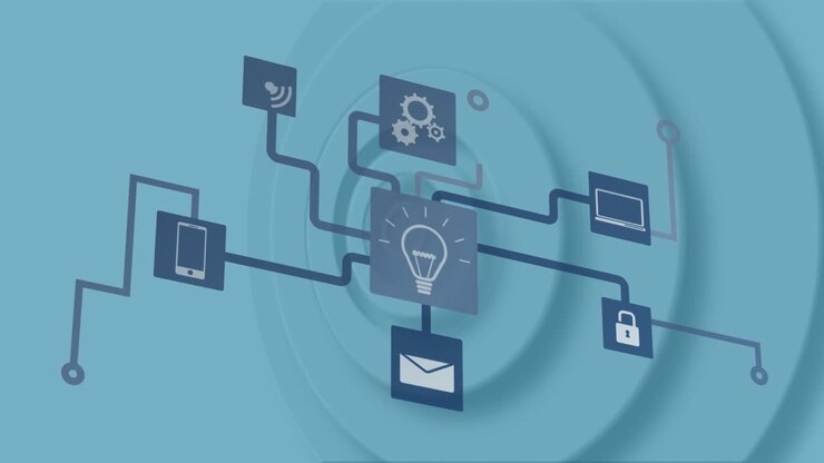 Animation of flow chart of multiple icons over circular pattern