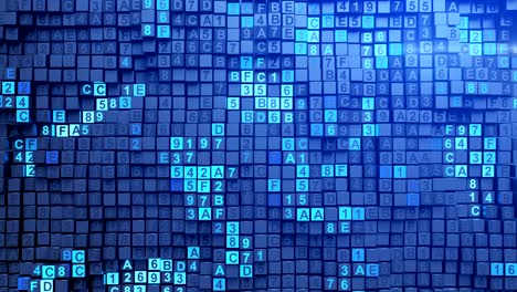 blue matrix of digital hex code seamless loop 3d render animation