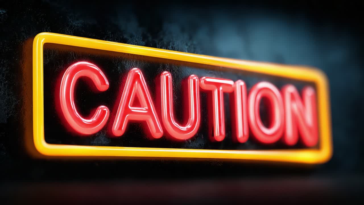 A Bold and Bright Neon 'CAUTION' Sign Illuminating an Industrial Background, Signifying Alertness and Awareness in Various Situations and Environments