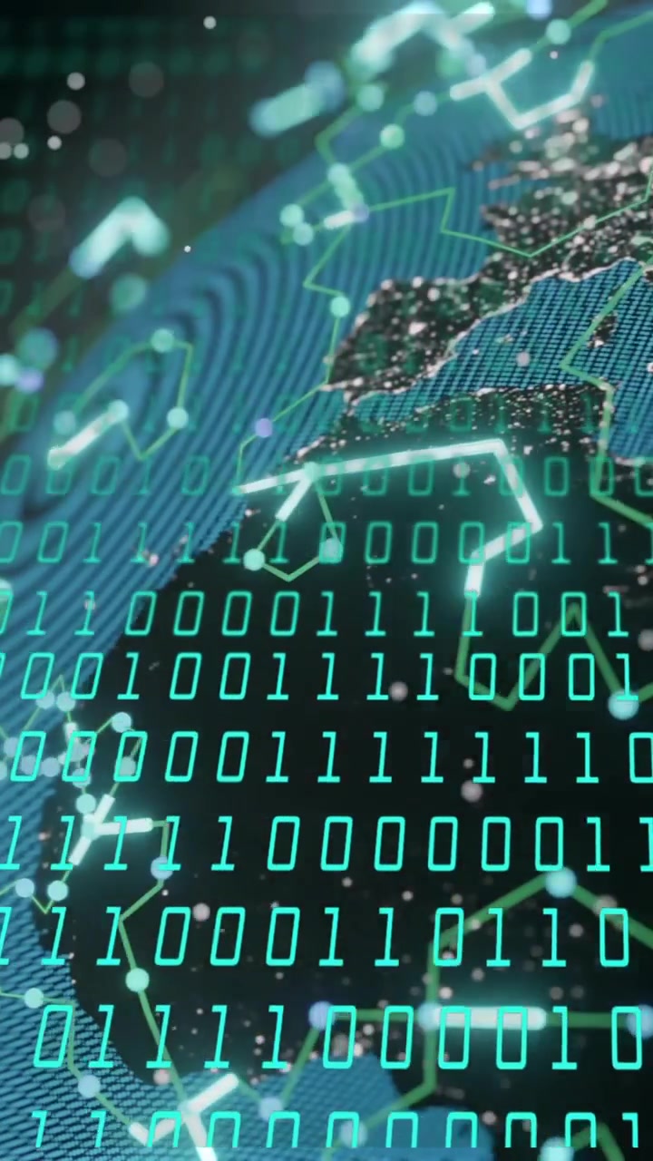 Codice binario e globo digitale, animazione di elaborazione dati