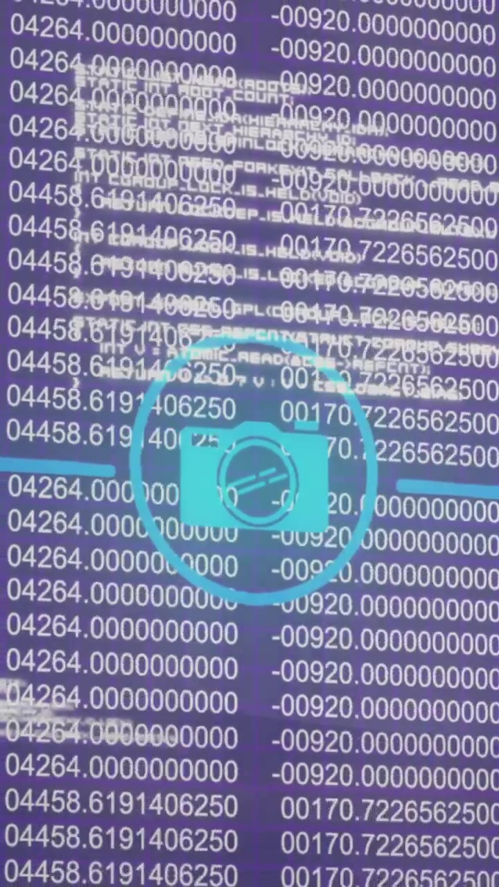 Digital animation of network of digital icons against data processing on gradient background
