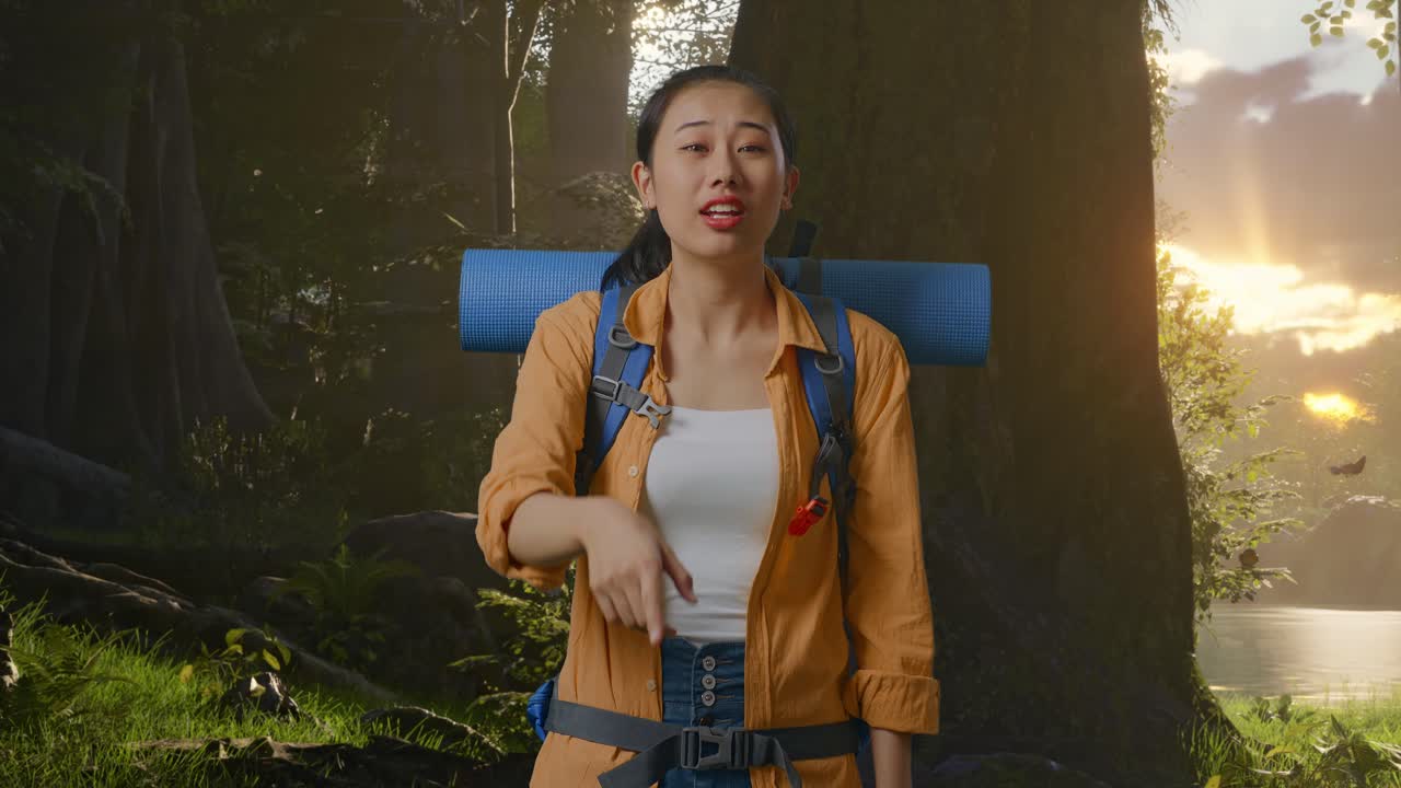 해가 뜨면 숲에서 산책하는 여자