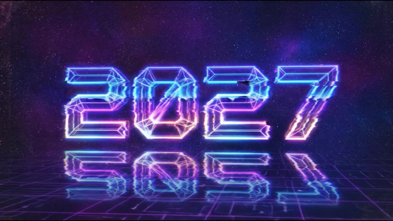 Neon 2027 Digital Text Animation with Glitch Effect