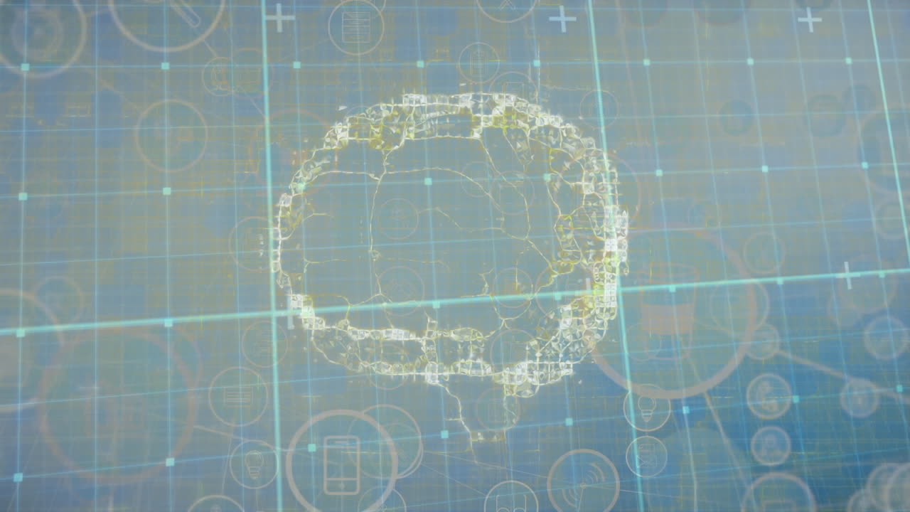 animación de la exploración cerebral y la red de conexiones con procesamiento de datos a través de la red
