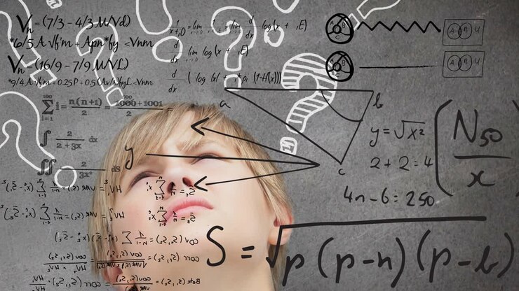 Animation of mathematical formulas over school boy