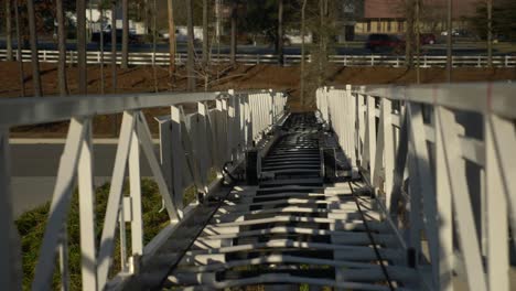 point of view on a firetruck of the ladder used by firefighters to respond to emergencies