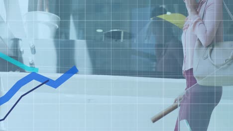 animation of data processing over african american businesswoman using smartphone
